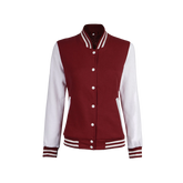 Women's Maroon and White Varsity Jacket - Baseball Style
